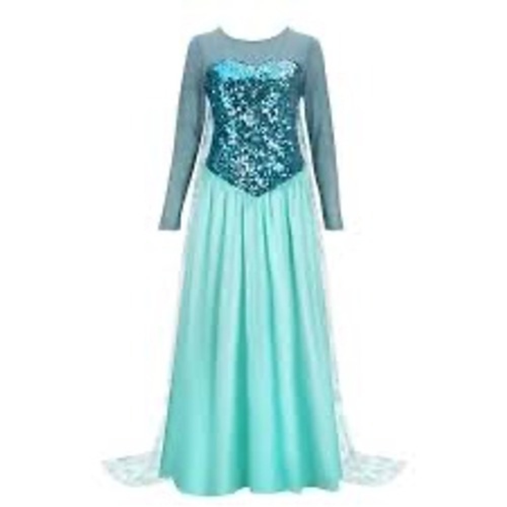 Princess Elsa Dress Costume Gown Women Size M Teal Sequin Bodice Sheer Cape B4